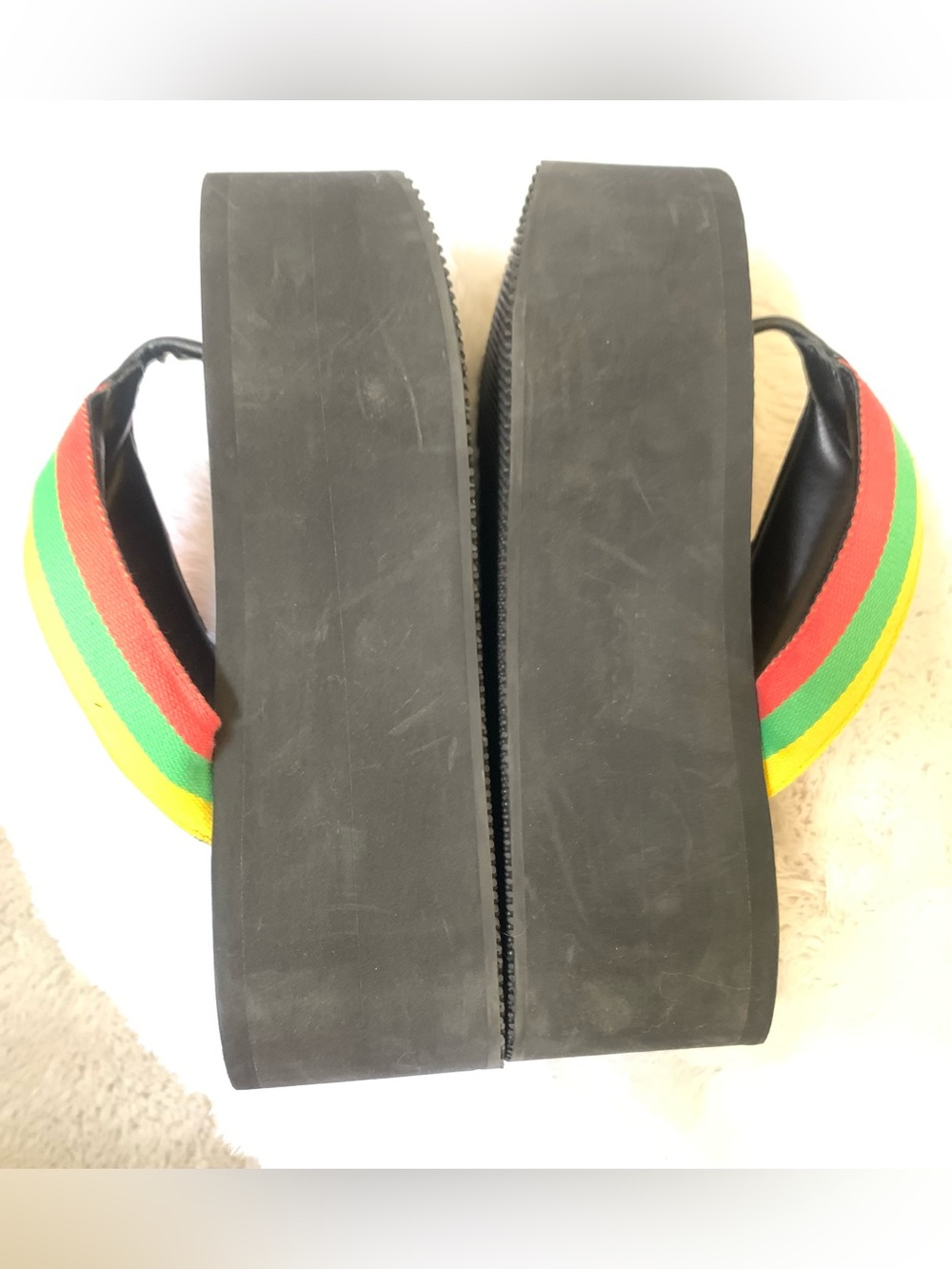 Simon Miller Black Platform Flip Flops with Yellow, Green, Red Straps - Picture 9 of 11